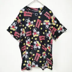 ディズニー ミッキーマウス 総柄 Tシャツ ブラック　キャラクター　インパコーデのサムネイル