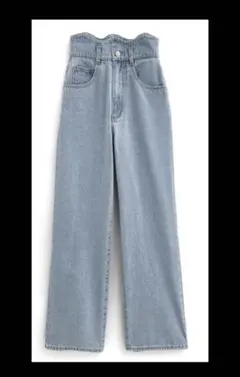 本日価格！グレイル　ウエストウェーブデザインデニムパンツ ブルー Lサイズ