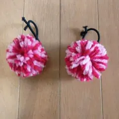 ポンポンヘアゴム ピンクハンドメイド2個セット