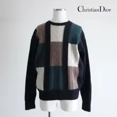 1990s Christian Dior ケーブルリブ　ミックスニット　グレー