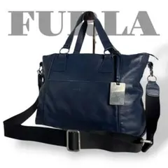 美品　フルラ　2way ショルダーバッグ　トートバッグ　斜め掛け　レザー　紺色