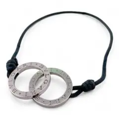 ブルガリBVLGARI ダブルサークル ブレスレット シルバー ブラックコード
