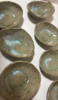 ハンドメイド 豆皿 6枚セット 青緑 ビードロ 貫入 小皿 陶器 和食器