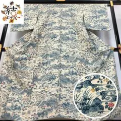 MK-1529 小紋 型染 風景柄 花模様 乳白色 MK-1529 小紋 型染 風景柄 花模様 乳白色 - メルカリ