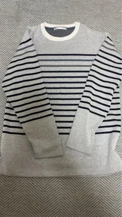 ikka XL グレー ネイビー ストライプ 長袖カットソー