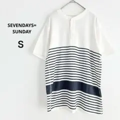 セブンデイズサンデイ ヘンリーネック ボーダー Tシャツのサムネイル