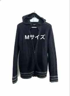 ニットパーカー フード付きカーディガン カーディガン パーカー ケーブル編み 黒