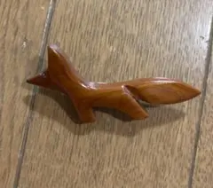 きつね　木彫りブローチ　レトロ　安全ピン