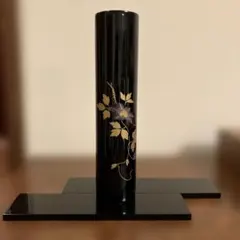会津漆器の黒塗花器セット 角型台座・屏風付 花瓶花器伝統工芸品