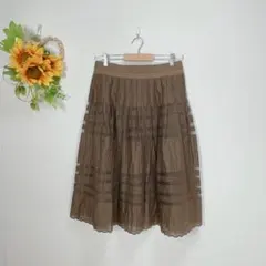 LANVIN COLLECTION　レース切替フレアスカート 42サイズ　茶系