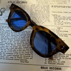 サングラス眼鏡フルリム伊達メガネ50sセルフレームビンテージべっ甲ブルーレンズ