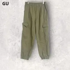 GU ジーユー　カーゴパンツ　オリーブ　ゴムウエスト　XL 綿混　カジュアル