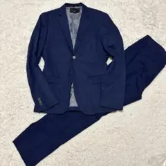 【極美品】H&M リネン混 裏地花柄 セットアップ カジュアル ネイビーブルー