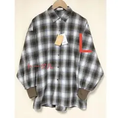 しまむら　mayo 袖リブチェックシャツ　L中紺