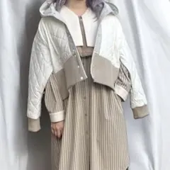 ベージュ キルティングジャケット