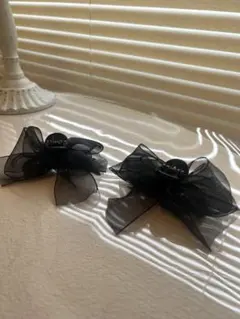 【ヘアクリップ】シフォン ブラックリボン 2個セット