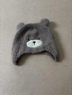 クマの顔 ベビー帽子 グレー 耳付き