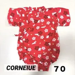 CORNEIUE 赤い花柄ウサギ柄甚平 浴衣 ロンパース70 お祭り