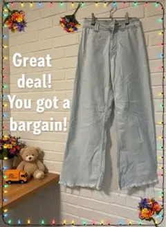 し*ん様 フレアデニムパンツ ライトブルー フリンジ裾