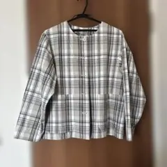 ノーカラーチェックジャケット L