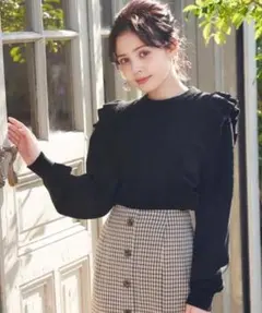 INGNI ケーブルフリルニット 黒