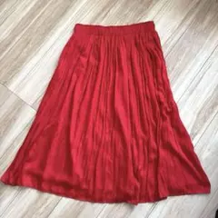 美品GAP レッド プリーツロングスカート ゴムウエスト