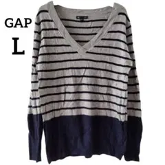 ✨１点物✨ギャップ ボーダー Vネックセーター ニット L グレー×ネイビー