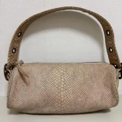 ピンクベージュレザーエンボスハンドバッグ