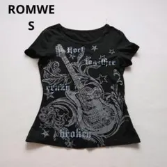 ROMWE ロムウェ ギタープリント Tシャツ ブラック S ロックのサムネイル