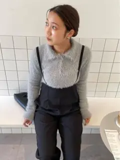 titivate ポロ襟シャギーニット グレー