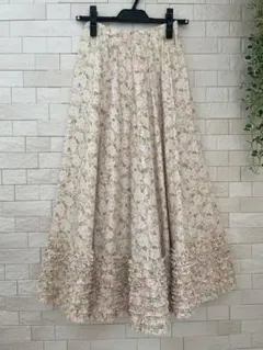 【ピンクハウス風仕立て品】フラワーコットン フレアスカート　ピコフリル