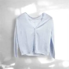 GU Vネックシアーカーディガン ライトブルー ラメ M水色 春 夏