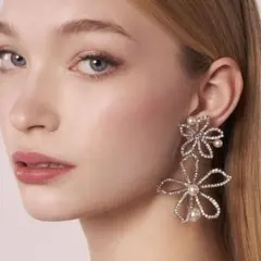 ピアス ブライダル パール 結婚式 フラワー ウェディング シルバー 大ぶり