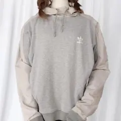 アディダス ワンポイントロゴ スウェットパーカー グレー系 古着 トレフォイル
