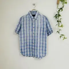 古着 JOSEPH ABBOUD チェック柄 半袖 レーヨン×リネンシャツ メンズM相当 /eaa557866 古着 JOSEPH ABBOUD チェック柄 半袖 レーヨン×リネンシャツ メンズM