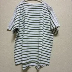Helm ボーダーフリル半袖Tシャツ　グリーン　L