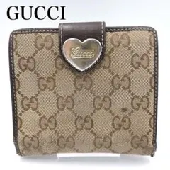 Gucci グッチ 二つ折り財布 GG柄 ハート金具 ダークブラウン - メルカリ
