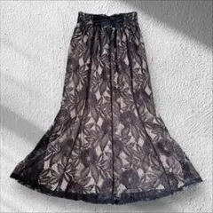 Lutique ロングスカート　総柄　花柄　レース　黒　美品　L マーメイド