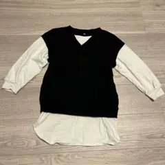 GU キッズ　130 レイヤードデザイン 長袖カットソー 黒/白