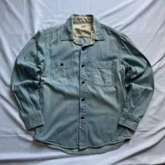【ヴィンテージ加工】EDWIN シャンブレー ワークシャツ M 濃赤ボタン
