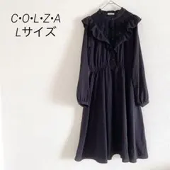 COLZAレース切替フリルワンピースブラックLフレアポリエステルのサムネイル