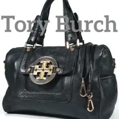 トリーバーチ トートバッグ ショルダーバッグ ビックロゴ 2way シボ革 黒