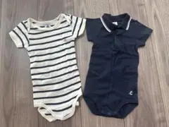 プチバトー ベビー 12m 半袖 マリニエール ボーダー 襟付 ロンパース 美品