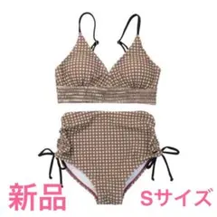 【新品タグ付き】オシャレボ 水着 ビキニ チェック柄 ブラウン ハイウェスト 夏のサムネイル