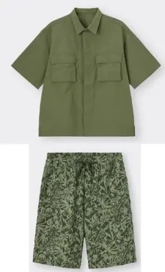 GU ナイロンオーバーサイズシャツ（5分袖）&ドライラウンジショーツ　上下セット