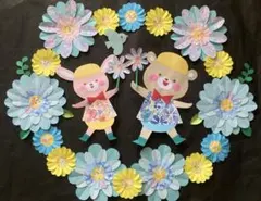 【壁面飾り】4月　5月　春の花飾り　青と黄色