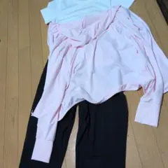 スポーツウェア ランニング ピンクトップス・黒パンツ・白Tシャツセット