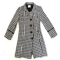 【WHITE LABEL】ハウンドトゥース柄 ロングコート 黒×白　美品