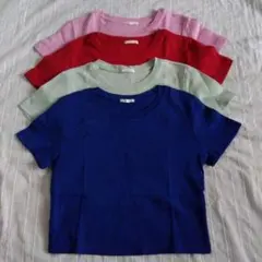 GU コットンミニT 半袖 S 4枚セット ピンク 赤 緑 青 丈短い 古着