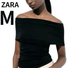 【ZARA】オフショルダー Tシャツ ブラック M